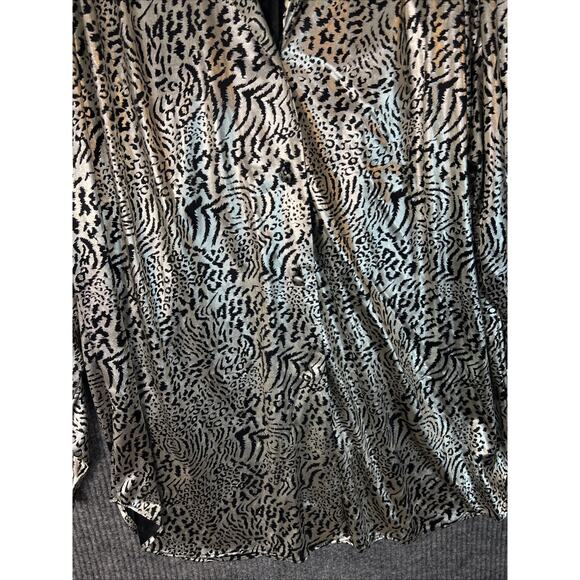 Vintage Joanna Womens Button Up Blouse Size Medium Metallic Coated Animal Print - Picture 3 of 8